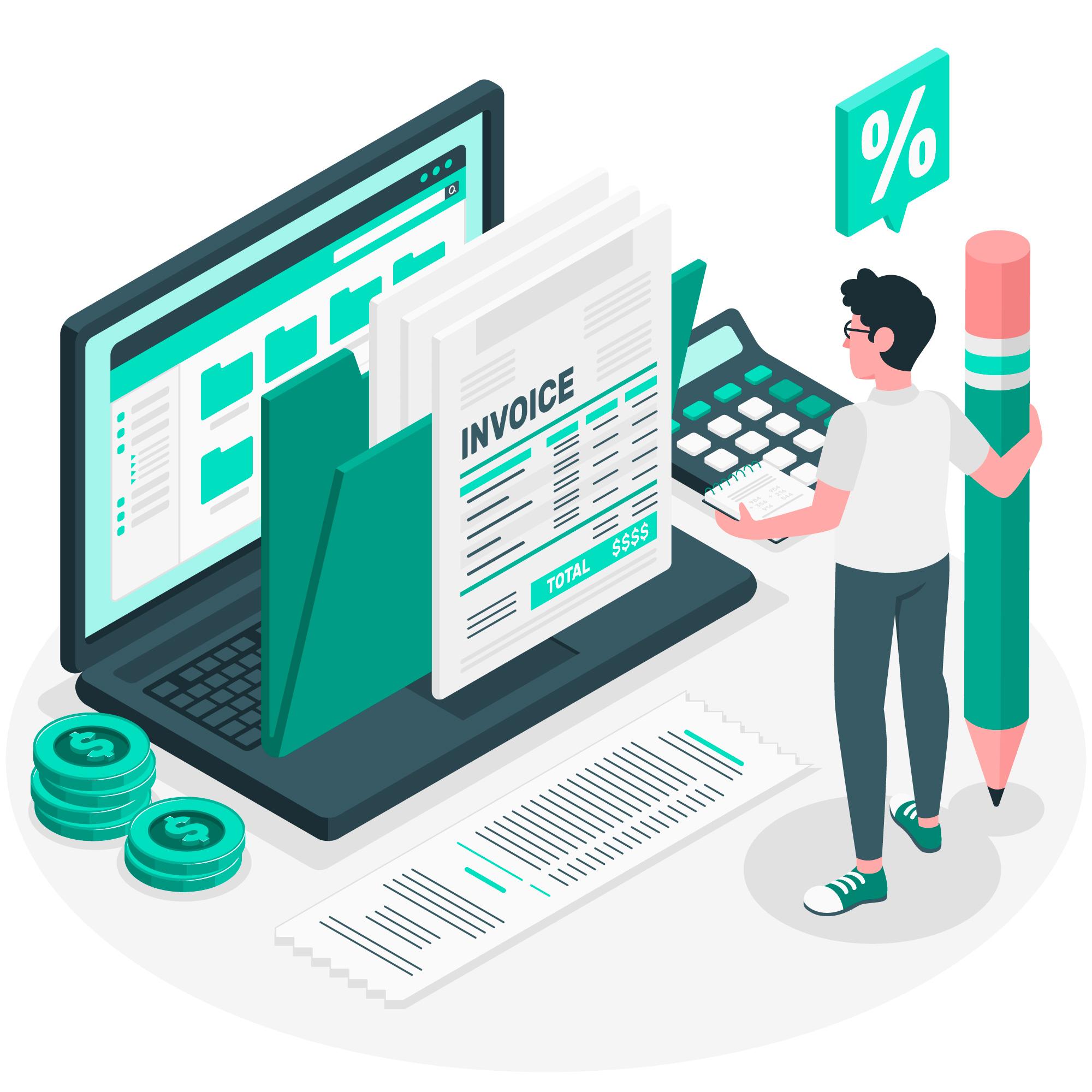 Bookkeeper analyzing invoices
